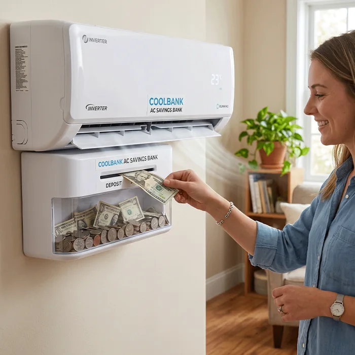 Persona ajustando un aire acondicionado de alta eficiencia que reduce el consumo electrico